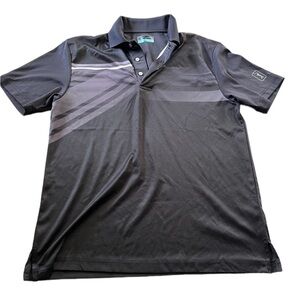 PGA Tour Mens Black Polo Shirt Short Sleeve Grey Details Size Medium